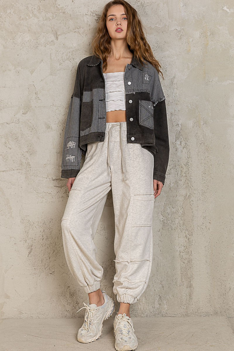 POL Contrast Pinstripe Fabric Button Down Shacket Jacket