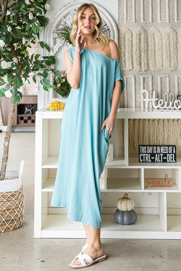 Oli & Hali Mineral Washed Midi Solid Side Pocket Dress