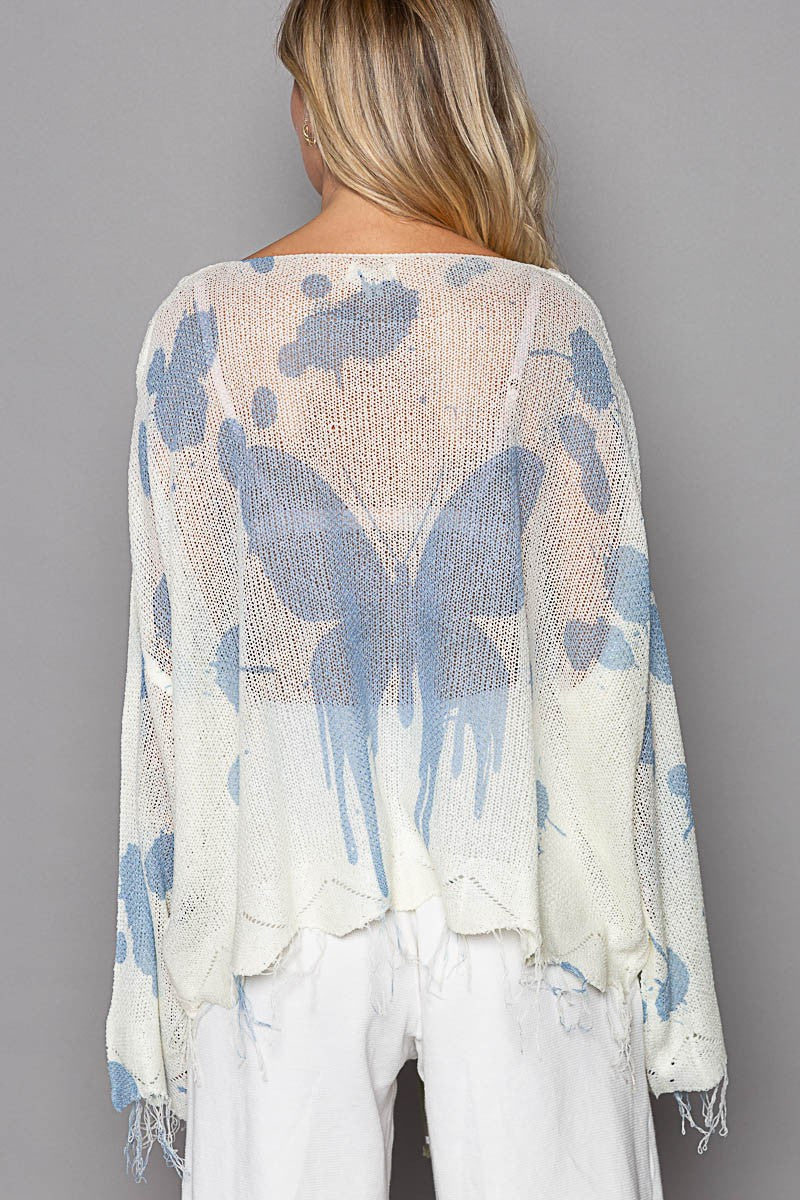 POL Oversize Butterfly Print Pullover Sweater Top
