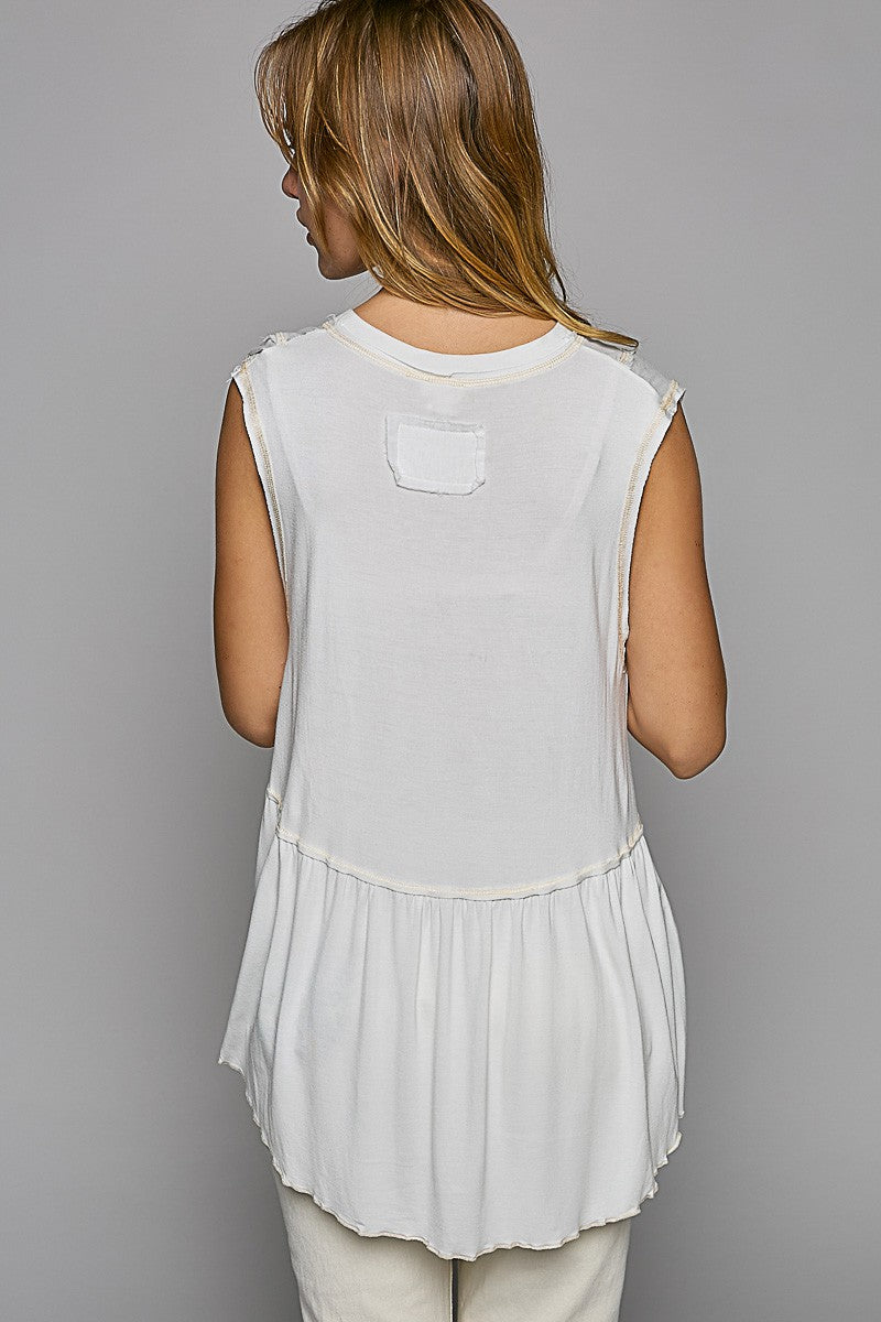 POL Sleeveless V Neck Outseam Babydoll Top