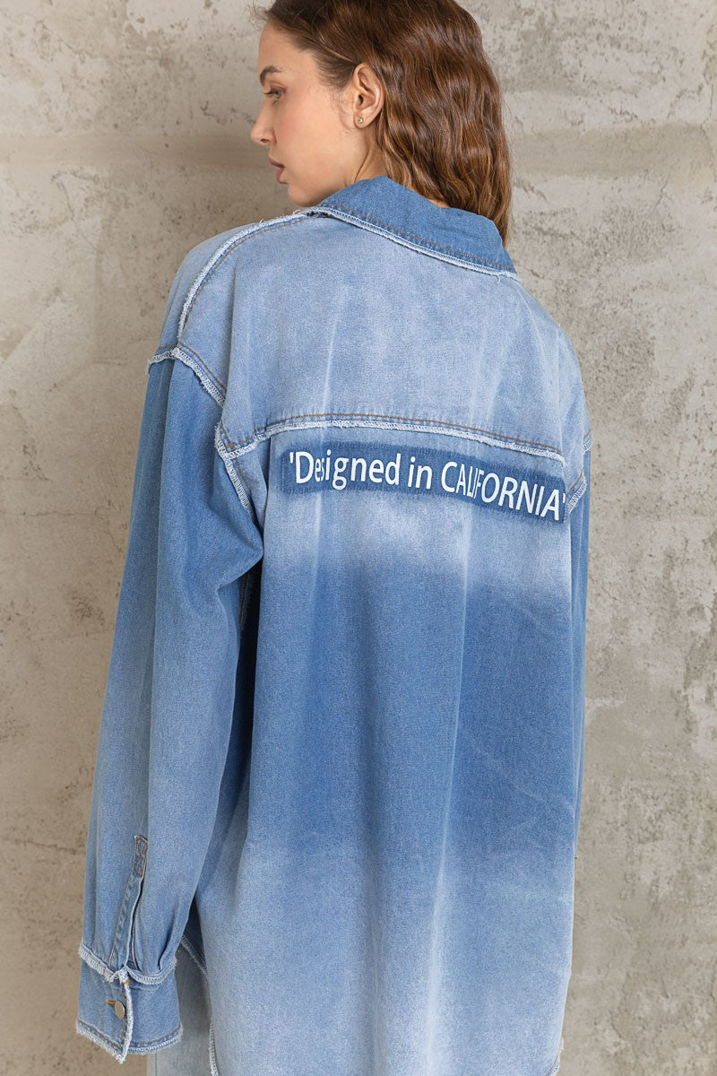 POL Vintage Wash Text Print Oversize Overlock Shirt Top