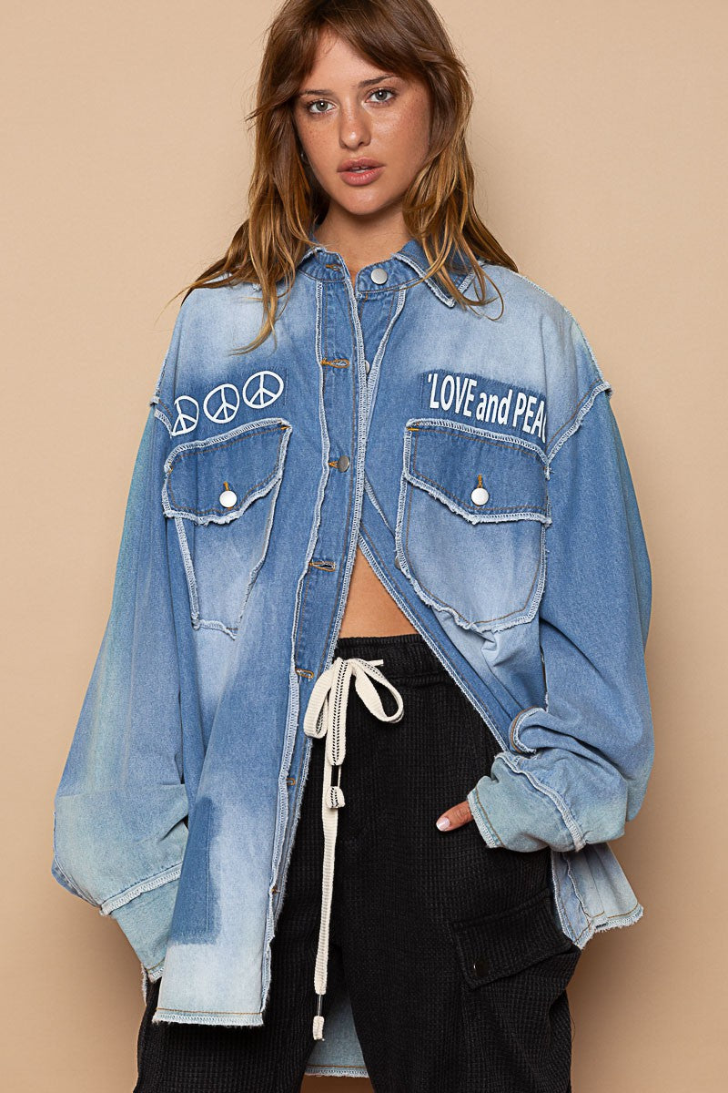 POL Vintage Wash Text Print Oversize Overlock Shirt Top