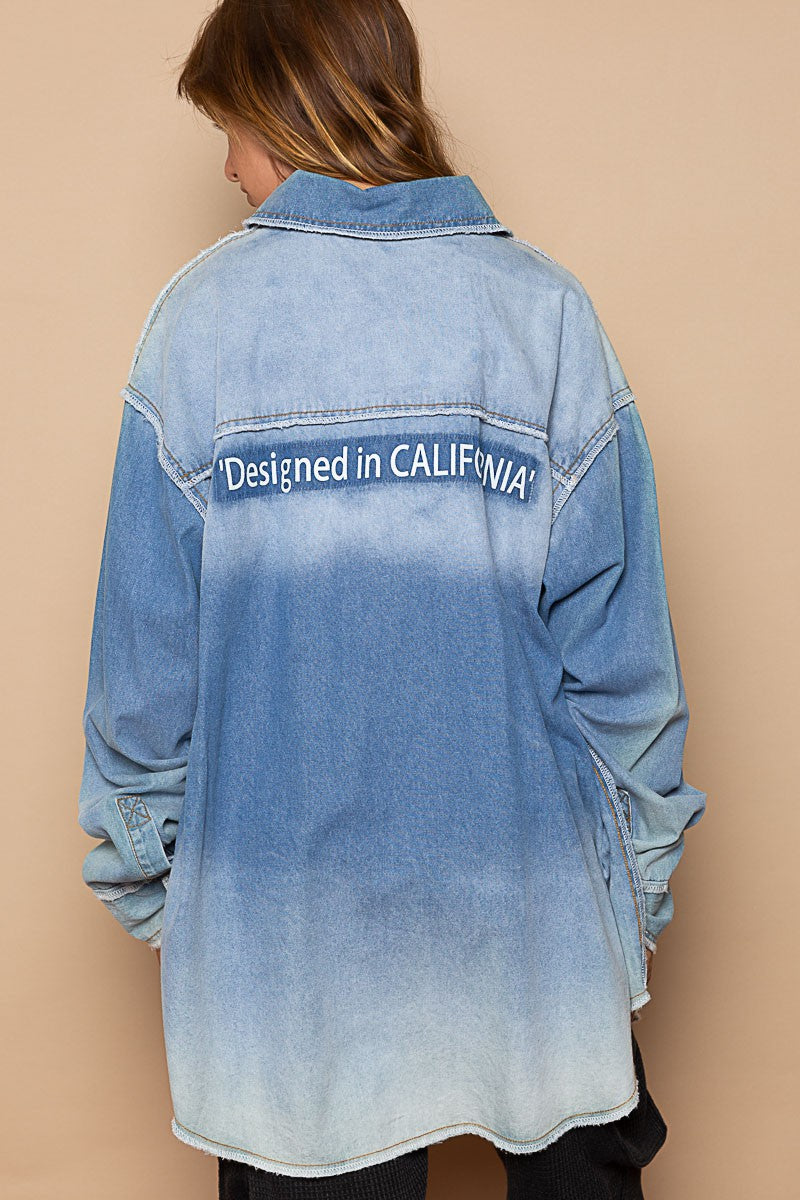 POL Vintage Wash Text Print Oversize Overlock Shirt Top