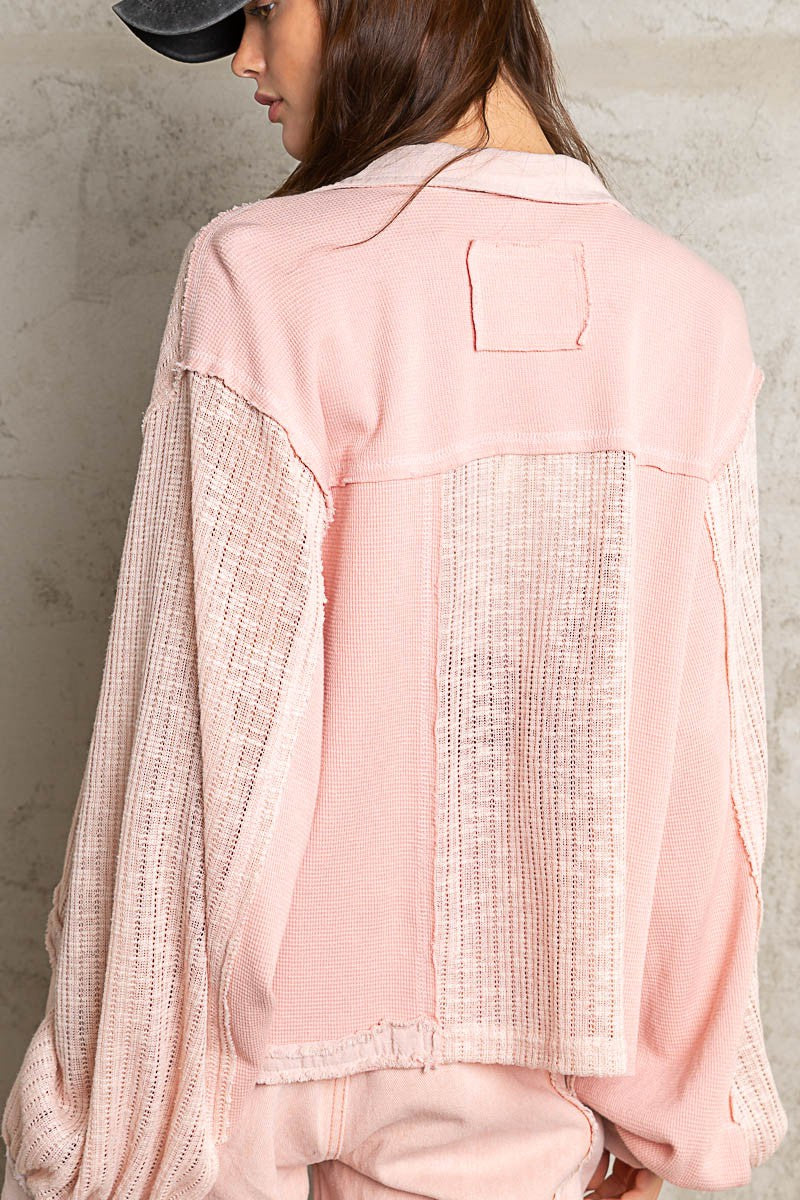 POL Contrast Fabrics Balloon Sleeve Button Down Lightweight Shirt - Roulhac Fashion Boutique