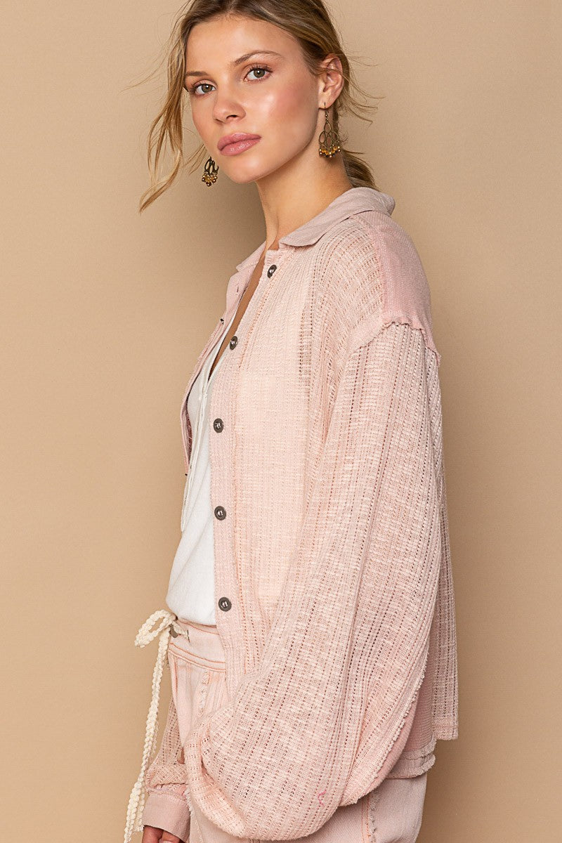 POL Contrast Fabrics Balloon Sleeve Button Down Lightweight Shirt - Roulhac Fashion Boutique