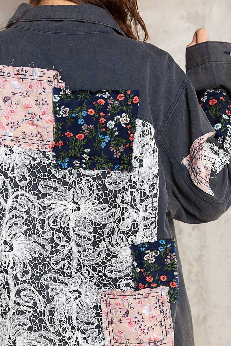 Pol Oversize Contrast Patch Pocket Flaps Detail Button Down Shirt