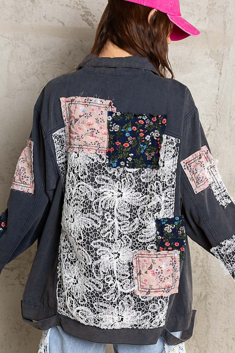 Pol Oversize Contrast Patch Pocket Flaps Detail Button Down Shirt