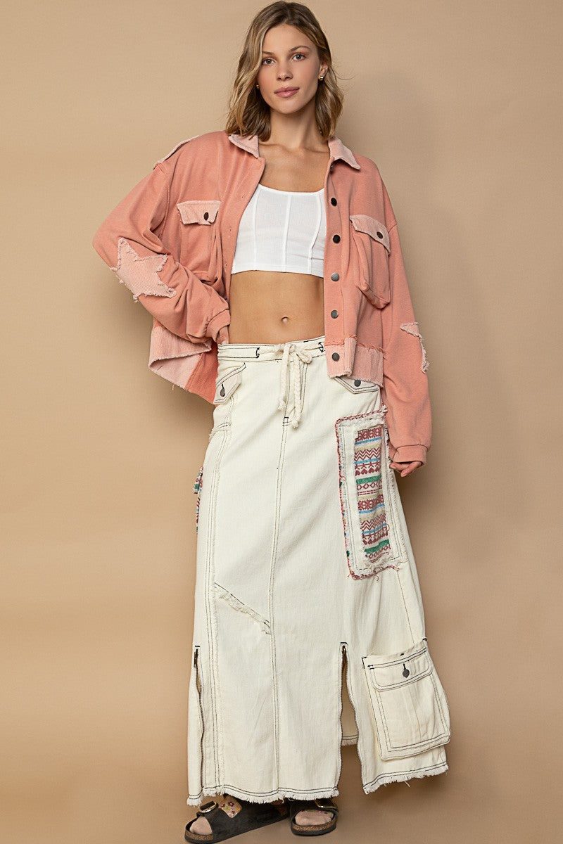 POL Contrast corduroy detail button down shacket Jacket