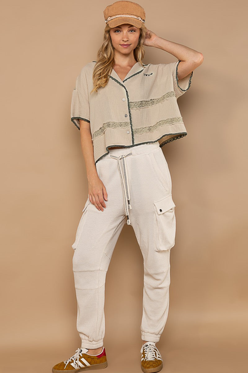 POL Oversize Gauze Dropped Shoulder 1/2 Sleeve Shirt Top