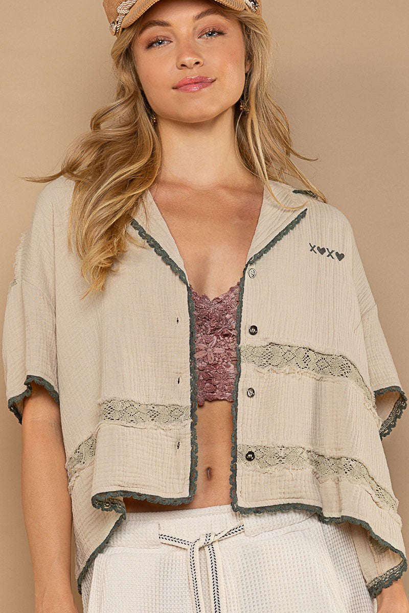 POL Oversize Gauze Dropped Shoulder 1/2 Sleeve Shirt Top