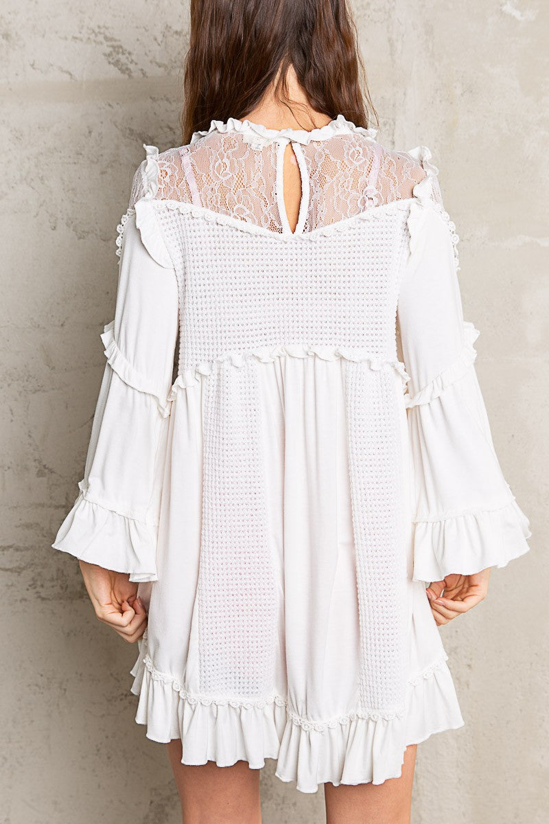 POL Babydoll waffle lace bodice ruffle detail top - Roulhac Fashion Boutique