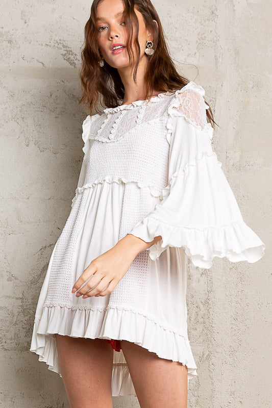 POL Babydoll waffle lace bodice ruffle detail top - Roulhac Fashion Boutique