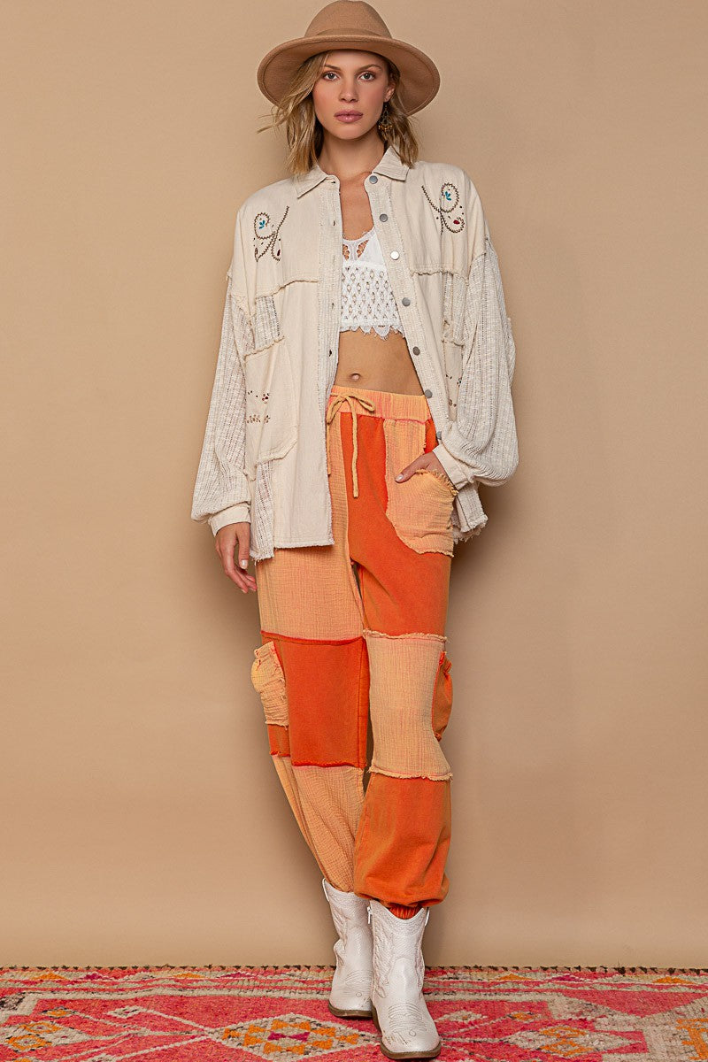 POL Oversize Balloon Sleeve Embroidered Detail Collared Sequin Shirt - Roulhac Fashion Boutique