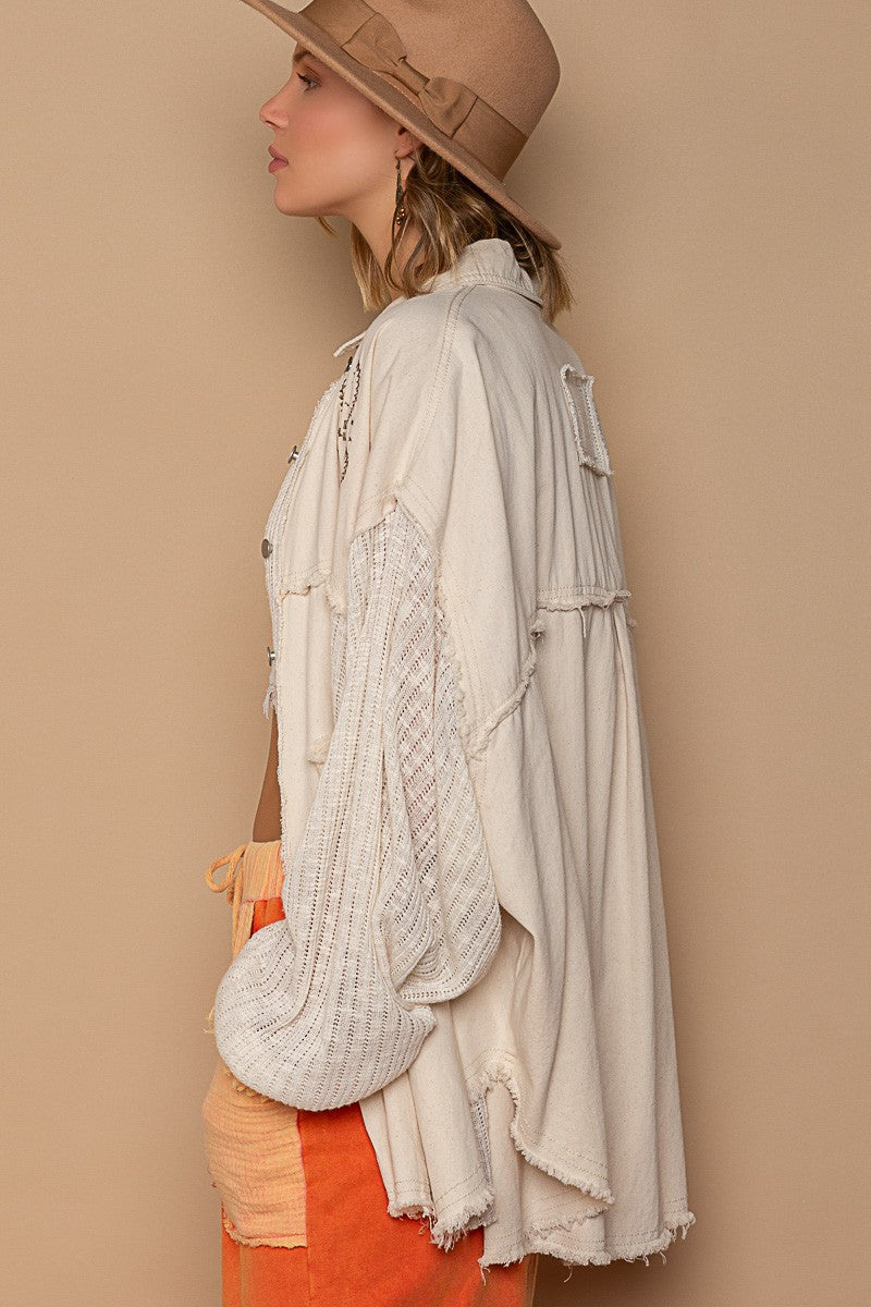 POL Oversize Balloon Sleeve Embroidered Detail Collared Sequin Shirt - Roulhac Fashion Boutique