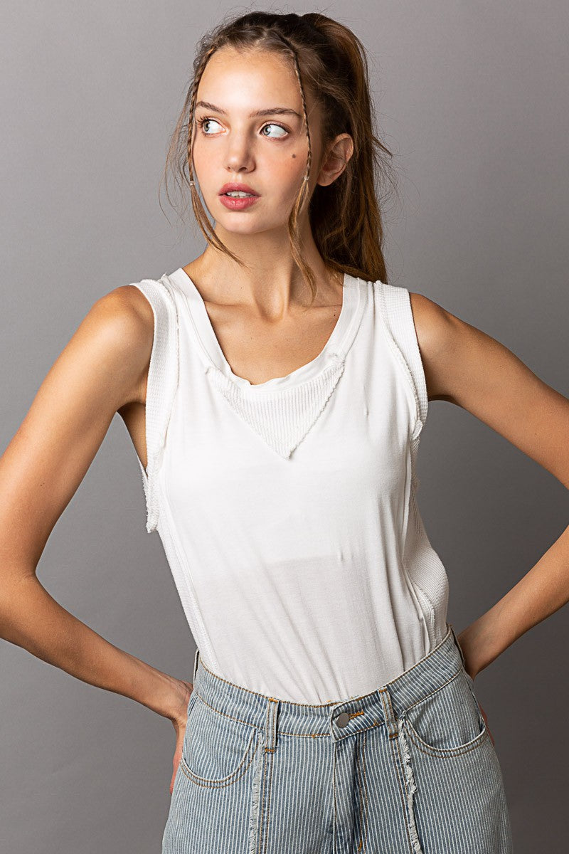 POL Sleeveless Thermal Round Neck Fitted Fit Tank Knit Top - Roulhac Fashion Boutique