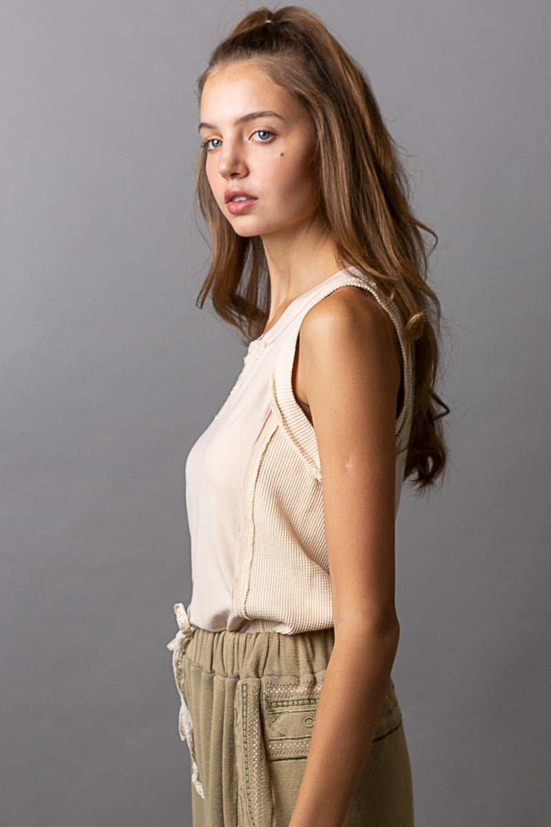 POL Sleeveless Thermal Round Neck Fitted Fit Tank Knit Top