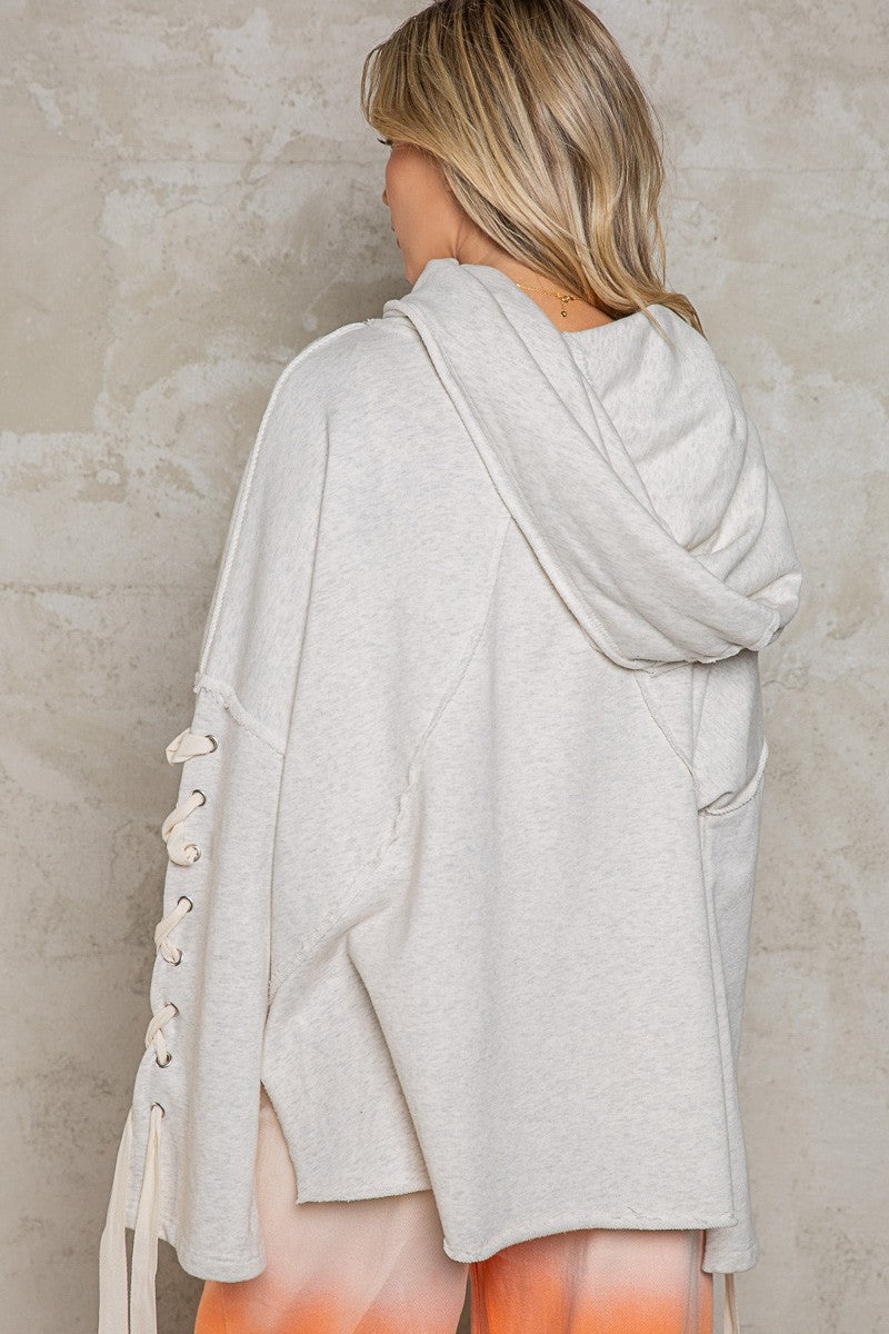 POL Oversize Hooded Cowl Neck Tie Detail Sleeve Top