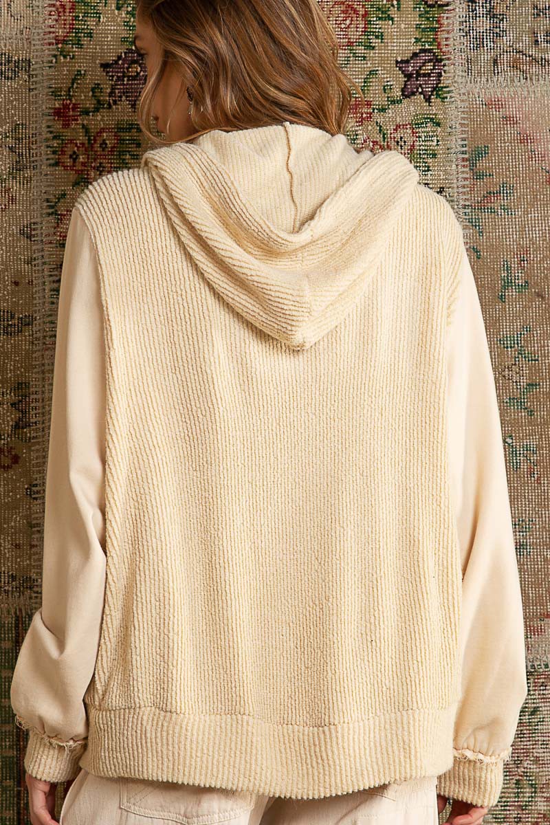 POL Contrast Square Patch Pattern Hooded Zipper Oversized Fit Jacket - Roulhac Fashion Boutique