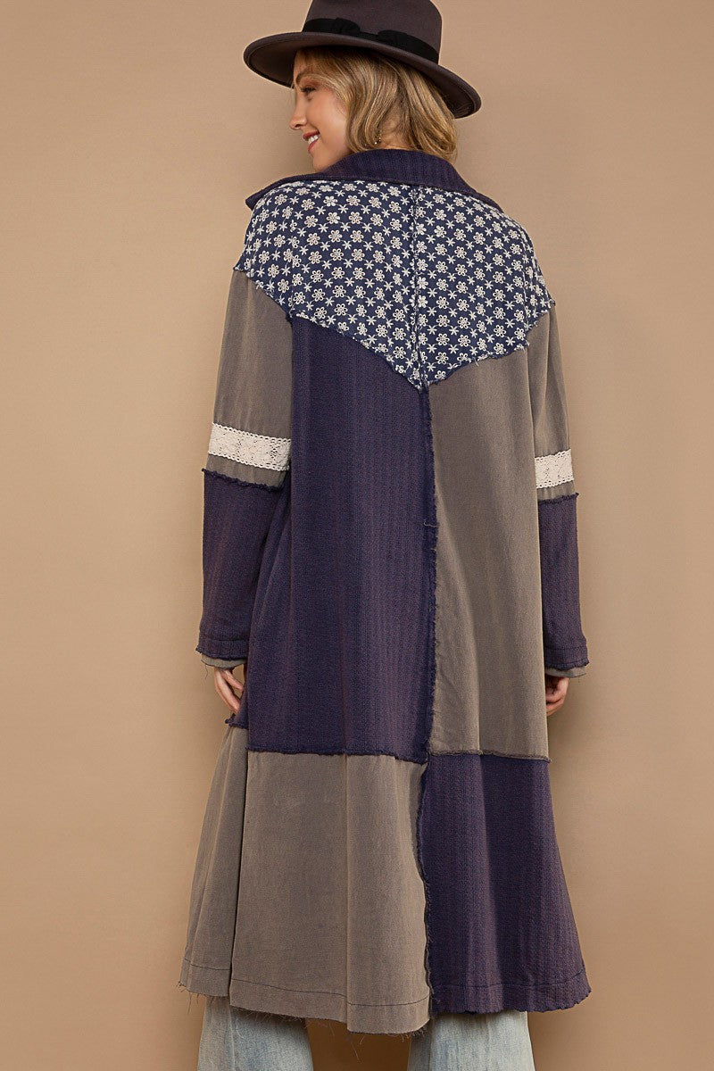 POL Color Block Garment Button Down Tunic Jacket