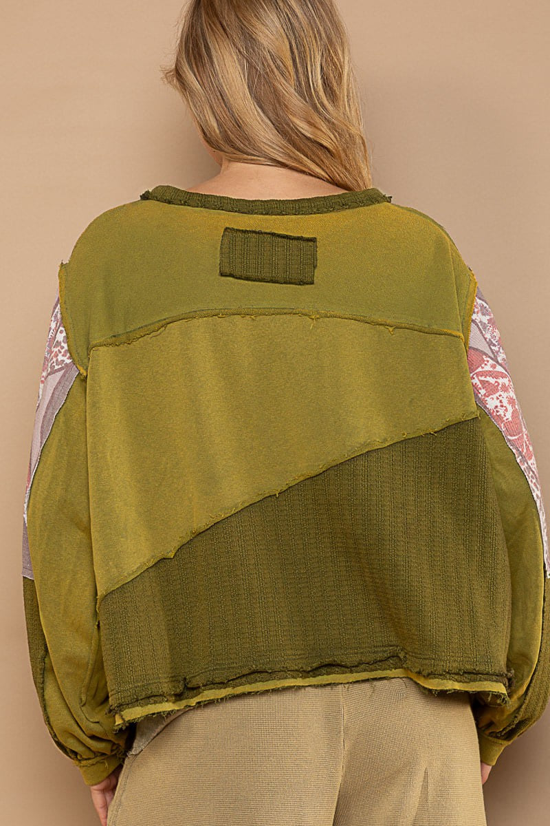 POL Long Sleeve Cut Sew Peace Emblem Knit Top