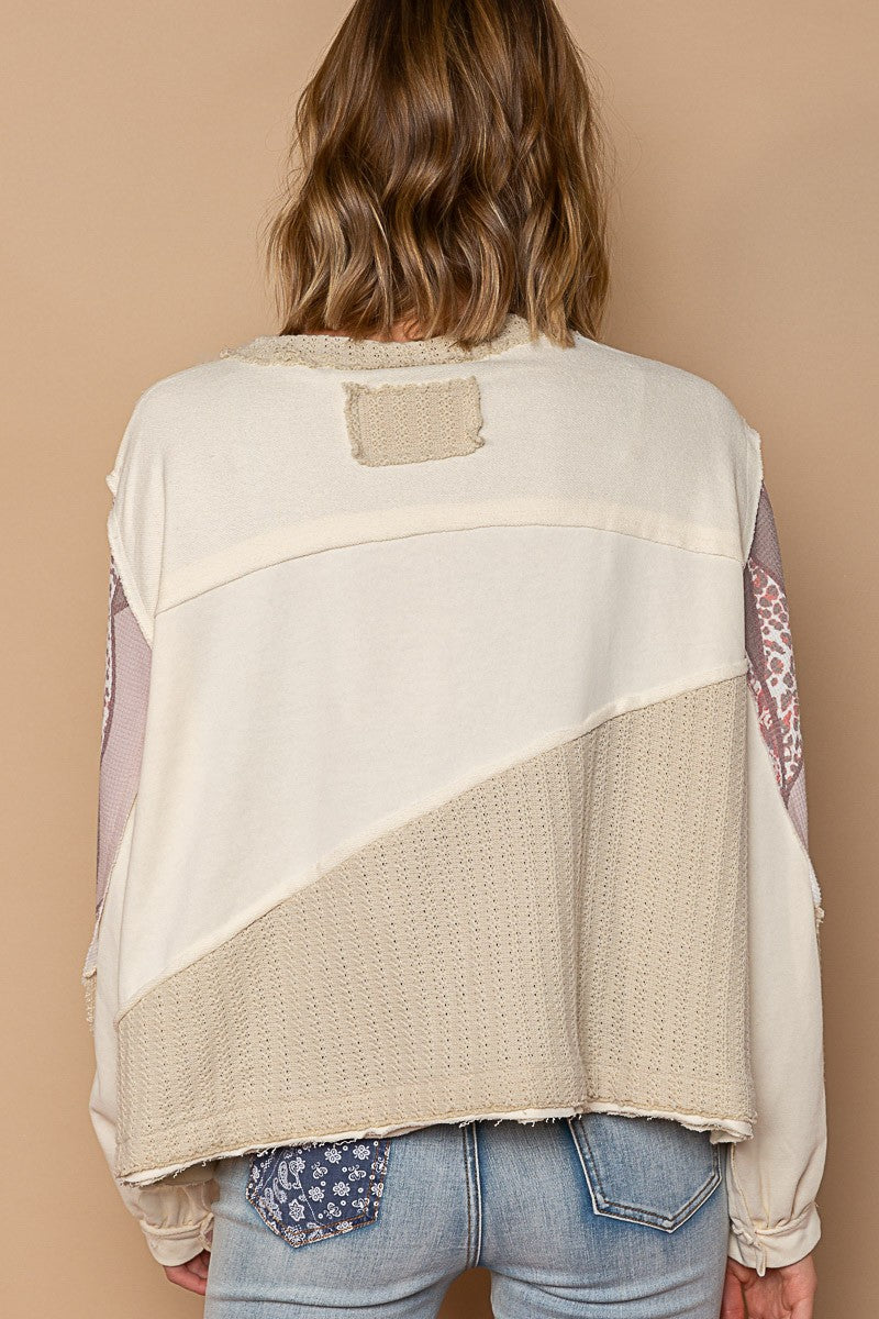 POL Long Sleeve Cut Sew Peace Emblem Knit Top