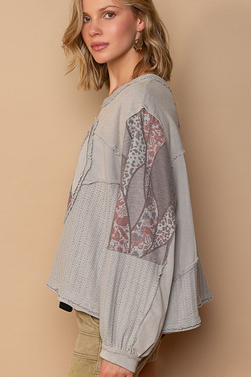 POL Long Sleeve Cut Sew Peace Emblem Knit Top