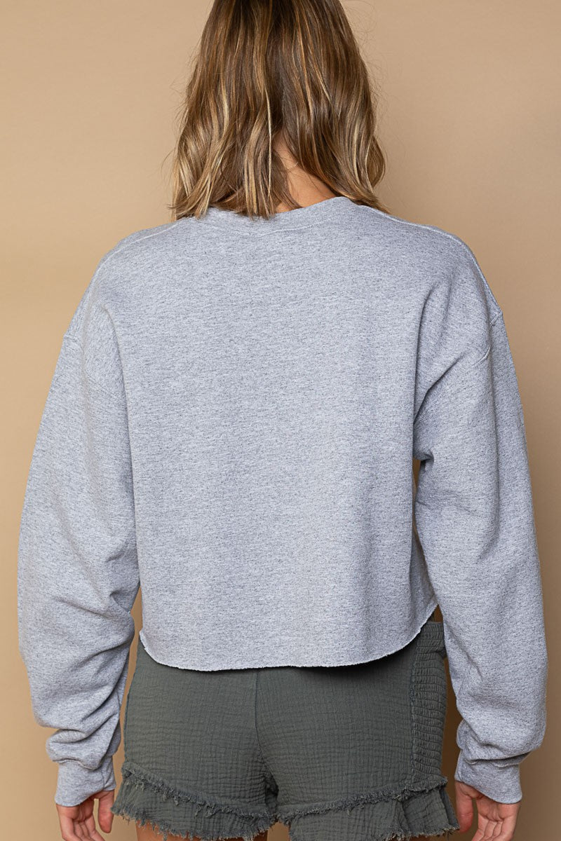 POL Patriotic Usa Print Crew Neck Cropped Sweatshirt Top