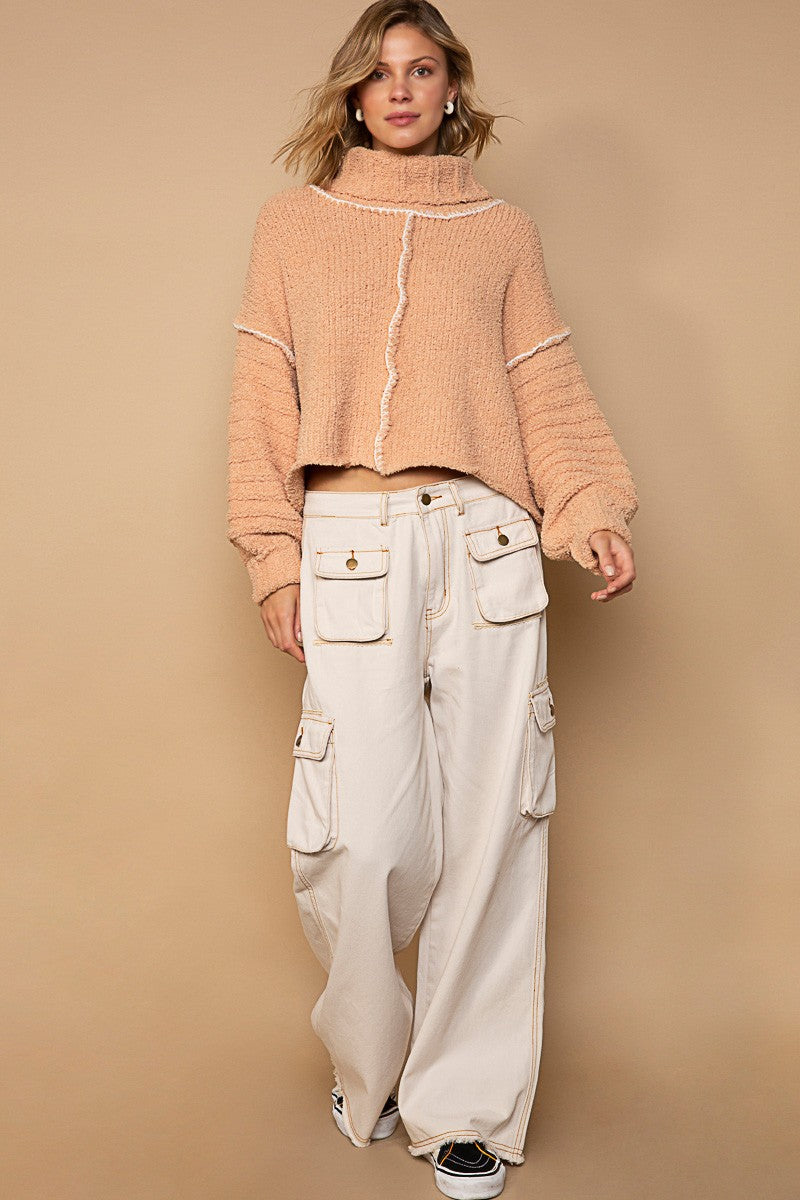 POL Turtle Neck Long Balloon Sleeves Pullover Sweater  Top