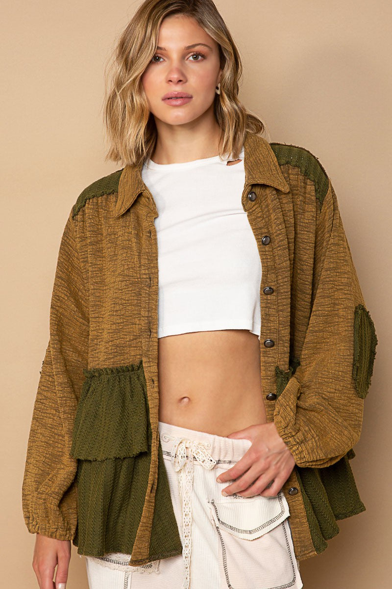 POL Multi Long Sleeve Cut Sew Sweater Knit Oversized Fit Henley frayed Top - Roulhac Fashion Boutique