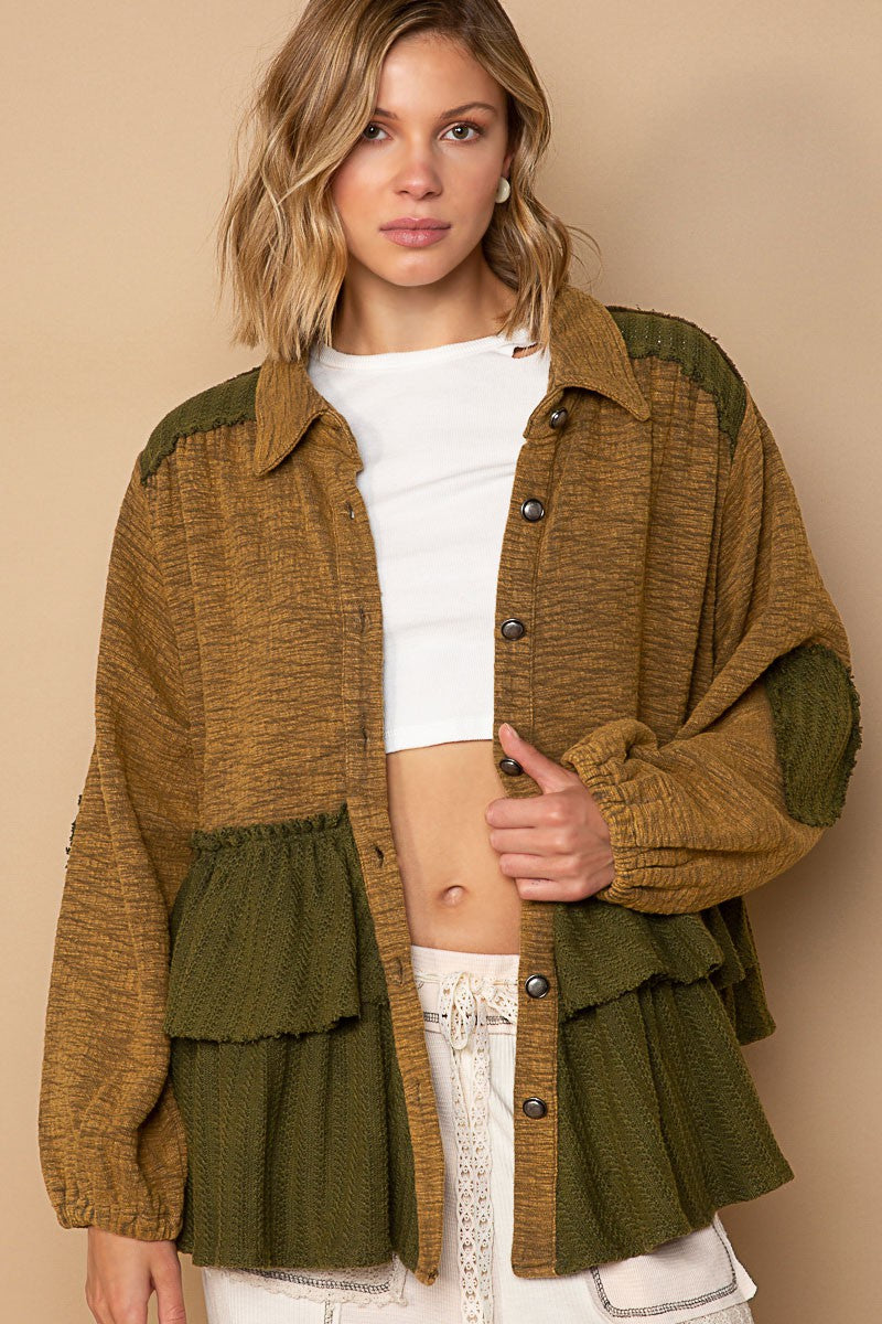 POL Multi Long Sleeve Cut Sew Sweater Knit Oversized Fit Henley frayed Top - Roulhac Fashion Boutique