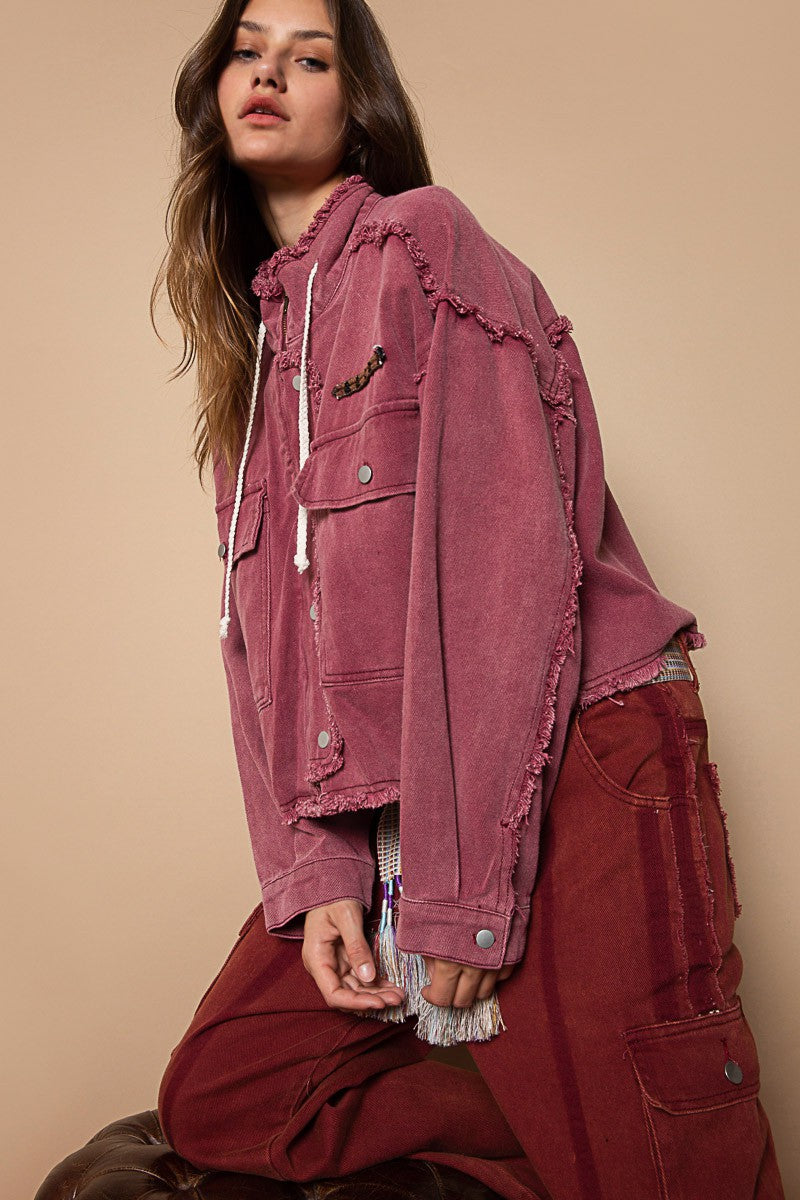 POL High Neck Zippered Snap Button Pockets Long Sleeves Jacket