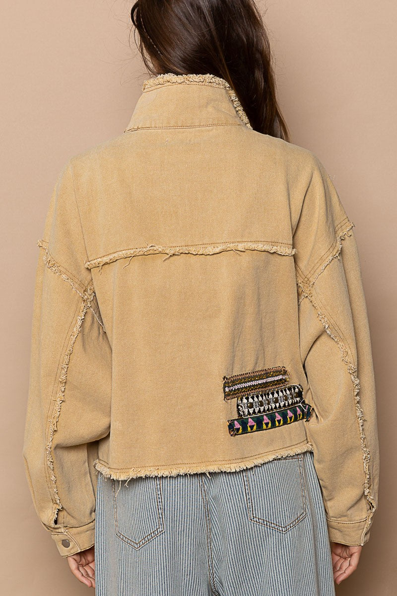 POL High Neck Zippered Snap Button Pockets Long Sleeves Jacket