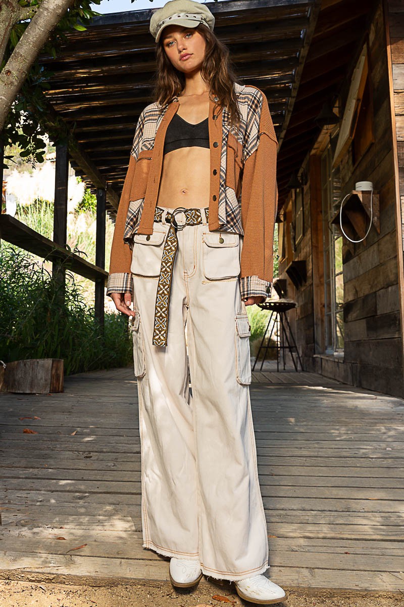 POL Contrast Chest Pocket Plaid Button Down Shirt Jacket - Roulhac Fashion Boutique