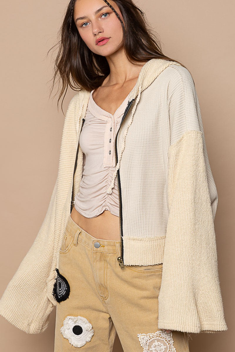 POL Hooded Contrast Thermal Zipper Front Knit Oversize Fit Jacket - Roulhac Fashion Boutique