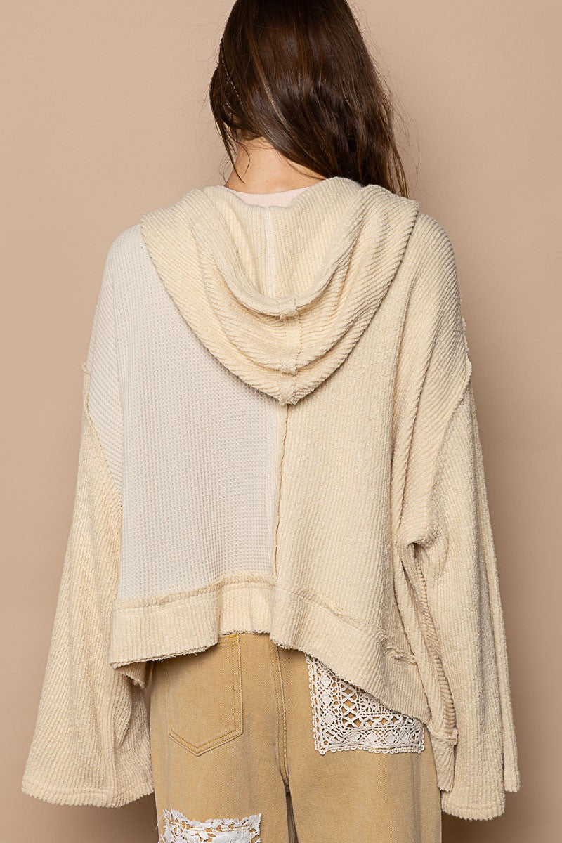 POL Hooded Contrast Thermal Zipper Front Knit Oversize Fit Jacket - Roulhac Fashion Boutique