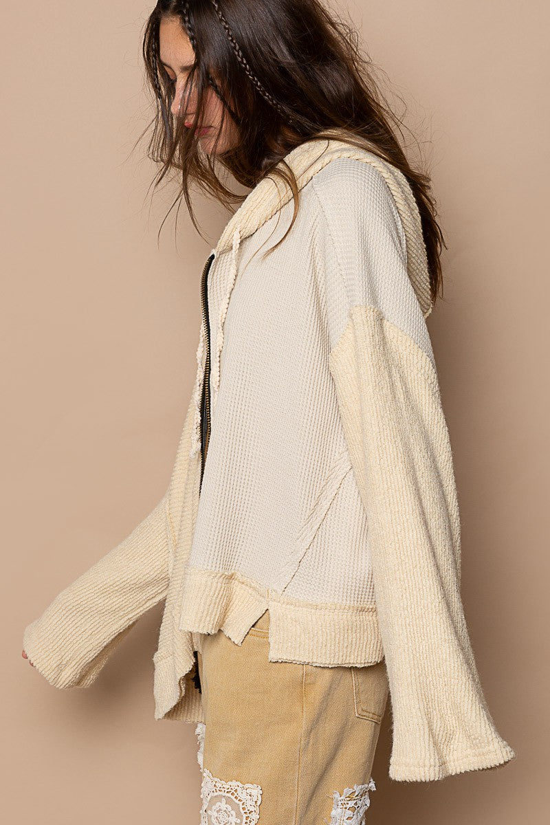 POL Hooded Contrast Thermal Zipper Front Knit Oversize Fit Jacket - Roulhac Fashion Boutique