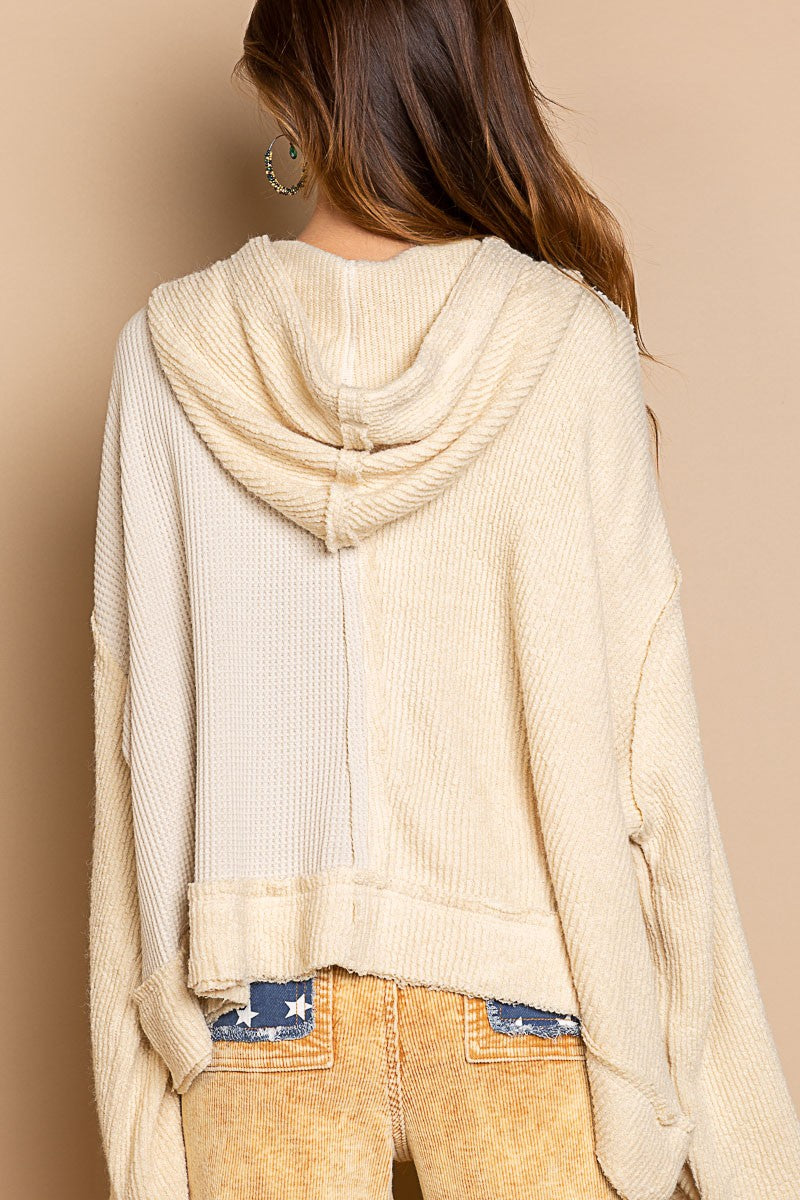 POL Hooded Contrast Thermal Zipper Front Knit Oversize Fit Jacket - Roulhac Fashion Boutique