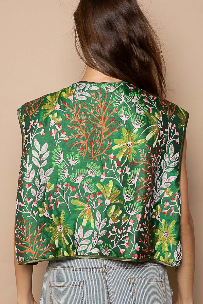 POL Print Jacquard Zipper V-Neck Sleeveless Quilted Woven Vest Jacket - Roulhac Fashion Boutique