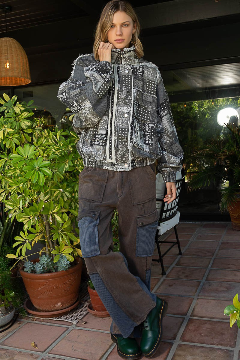 POL Zipper Thermal Hooded Long Sleeves High Neck Paisley Print Jacket - Roulhac Fashion Boutique