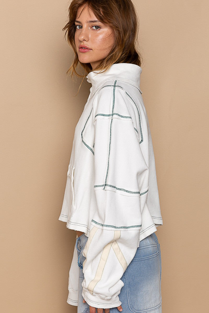 POL High Neck Zipper Front Long Sleeve Crop Top