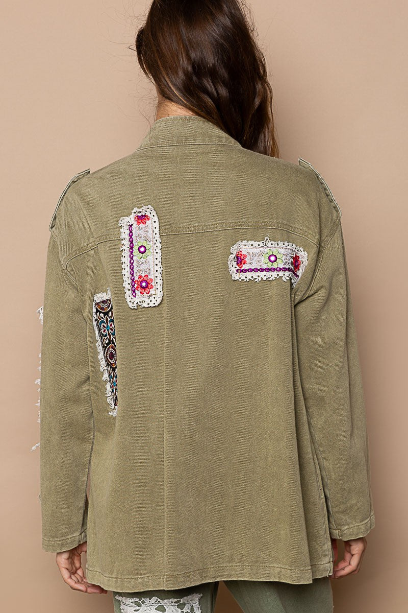 POL High Neck Zippered Utility Pockets Collar Military Jacket