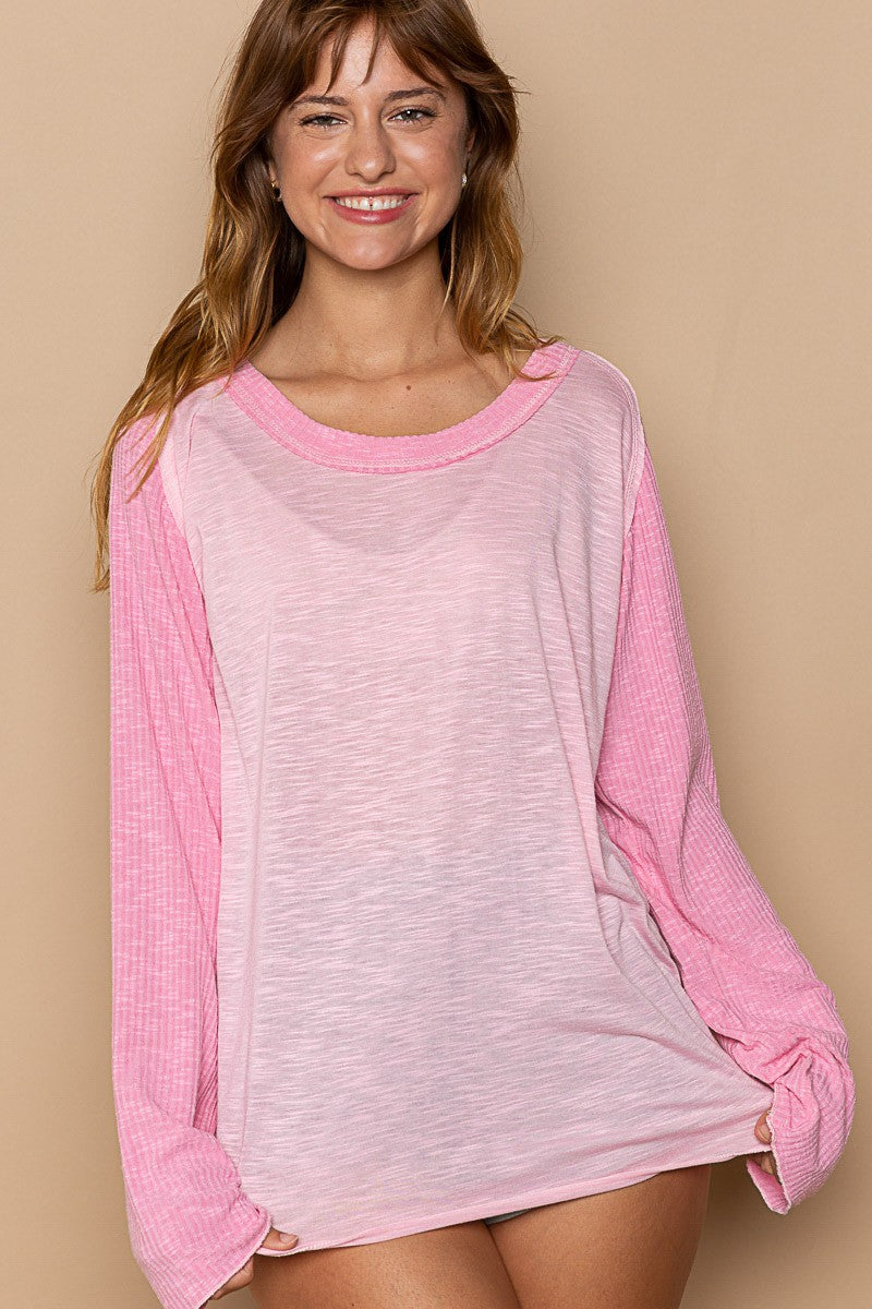 POL Rommy Fit Raw Edge Scoop Neck Raglan Knit Top