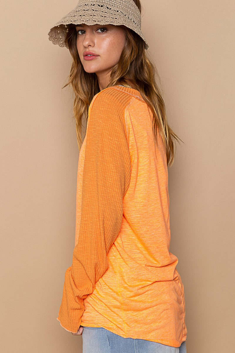 POL Rommy Fit Raw Edge Scoop Neck Raglan Knit Top