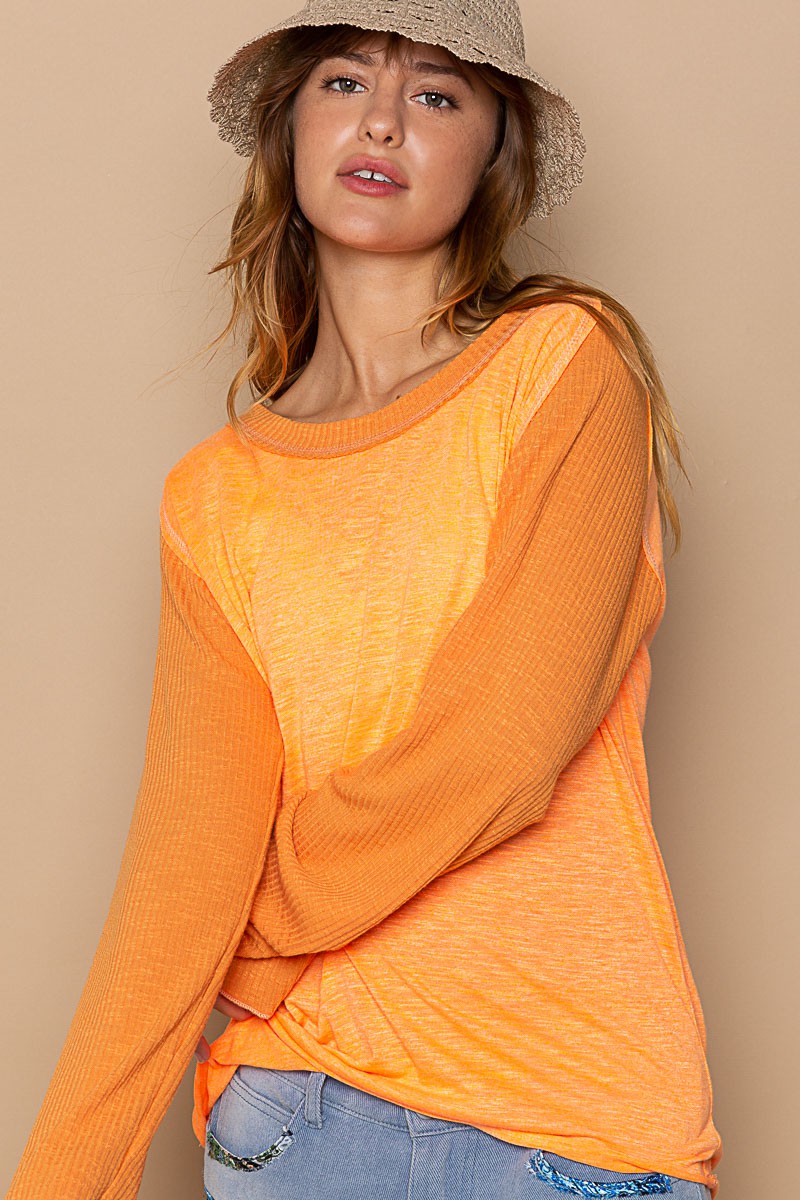 POL Rommy Fit Raw Edge Scoop Neck Raglan Knit Top