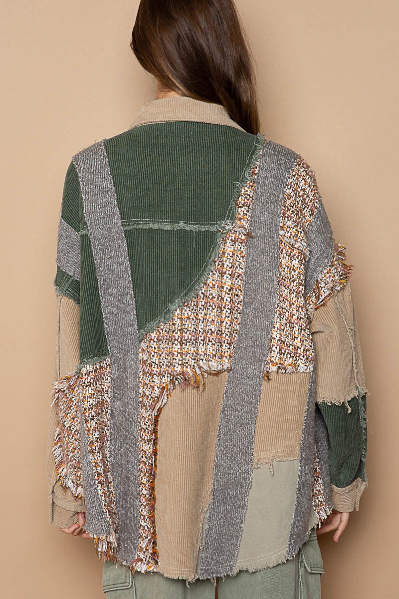 POL Oversized Woven Mixed Frayed Edge Corduroy Frayed Edge Jacket - Roulhac Fashion Boutique