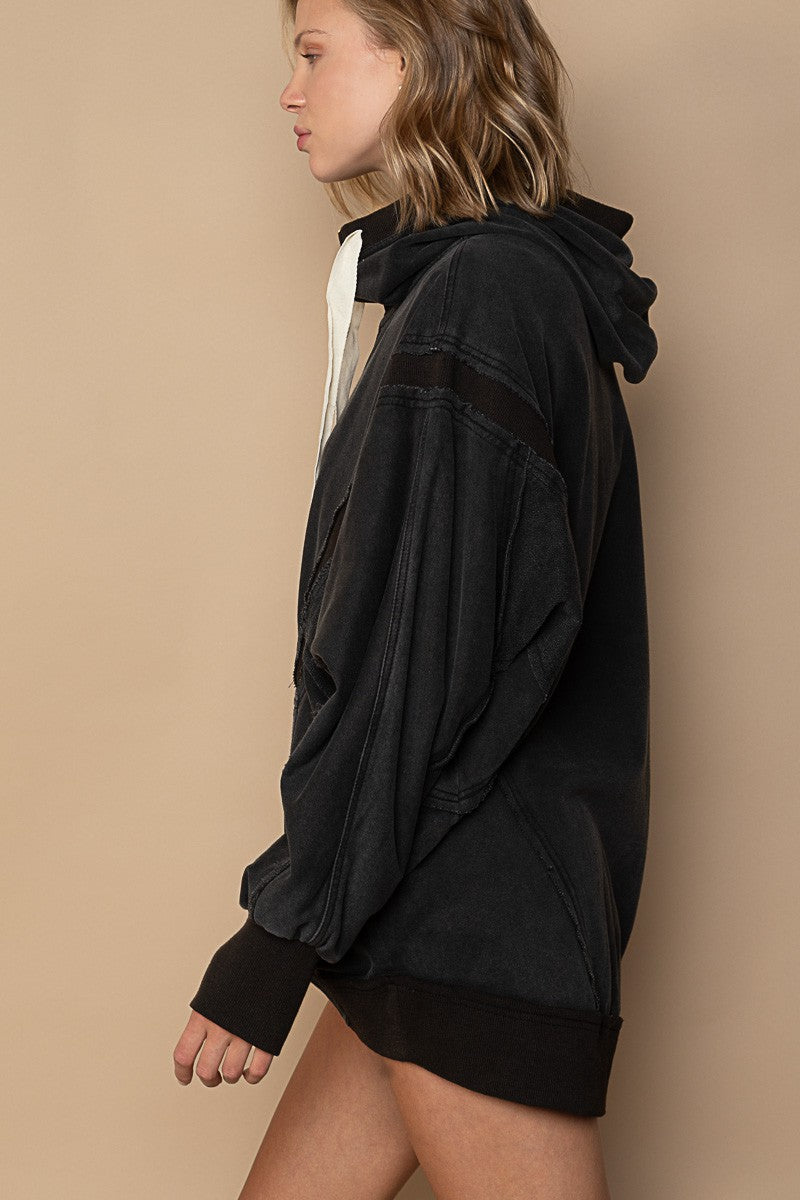 POL High Neck French Terry Zip Up High Neck Hoodie Jacket