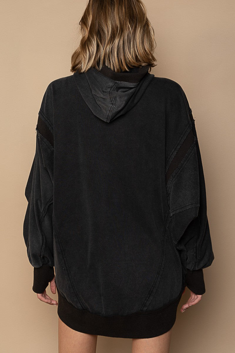 POL High Neck French Terry Zip Up High Neck Hoodie Jacket