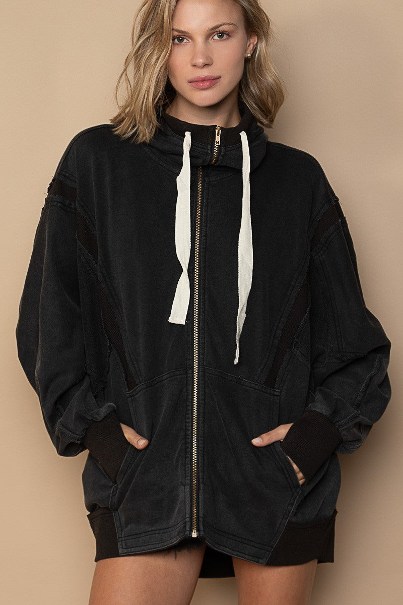 POL High Neck French Terry Zip Up High Neck Hoodie Jacket