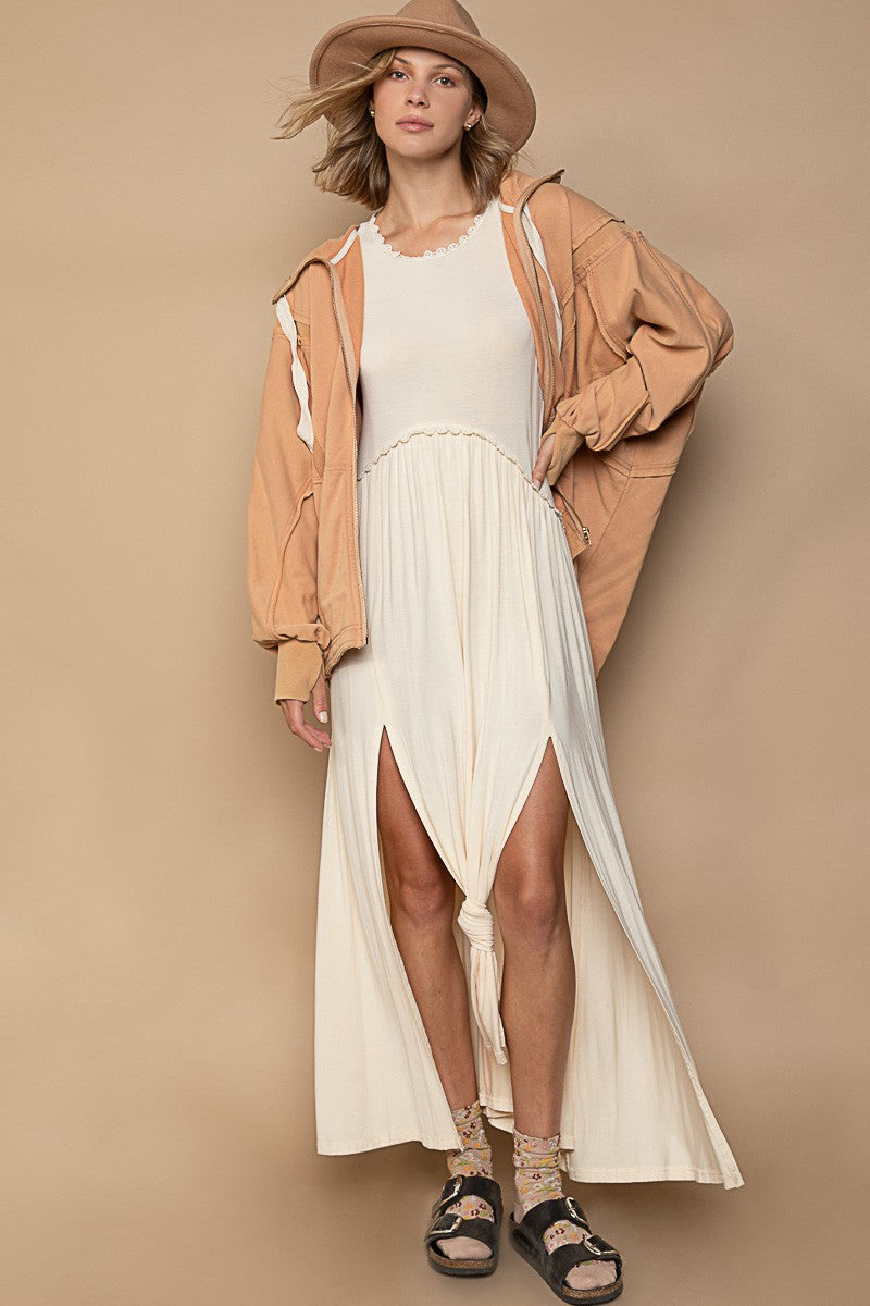 POL High Neck French Terry Zip Up High Neck Hoodie Jacket