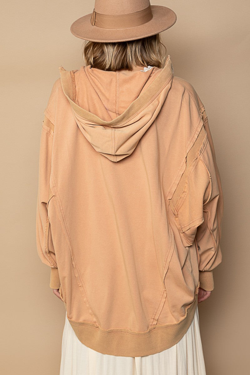 POL High Neck French Terry Zip Up High Neck Hoodie Jacket